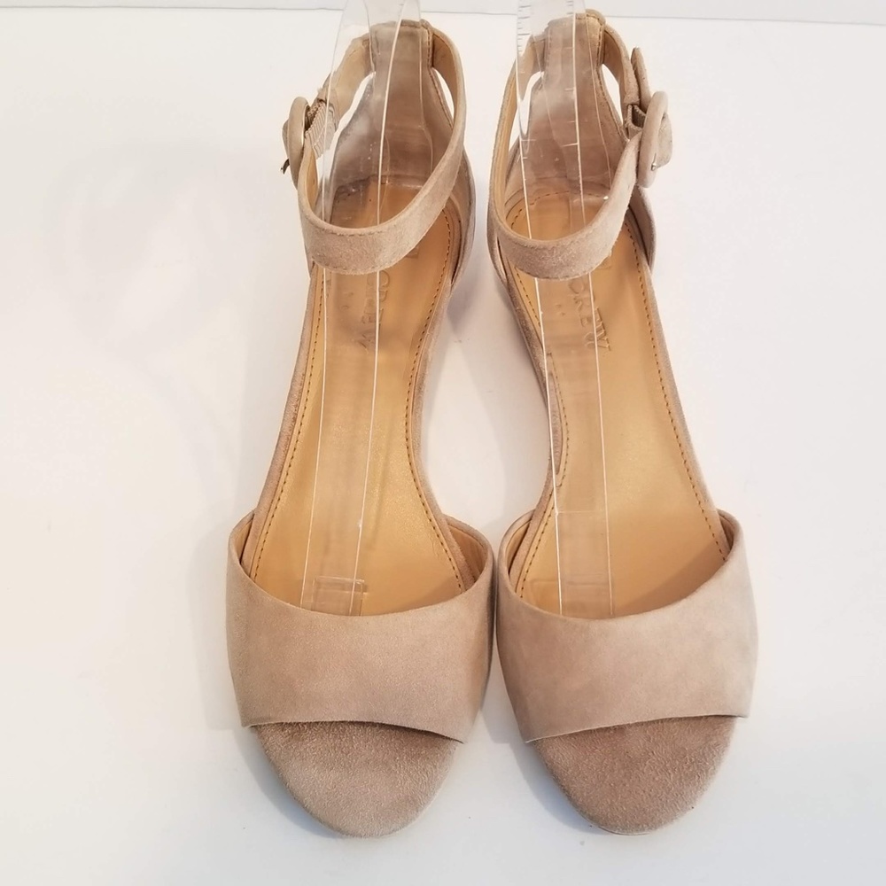 J. CREW Ankle Strap Sandal Low Wedge Heels Nude Suede Leather Womens Shoe Size 6 - Picture 8 of 12